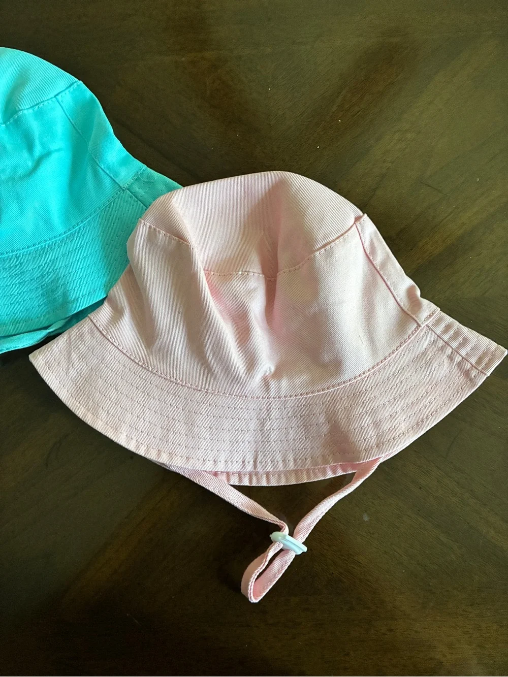 Twin Toddler 9-18 mos Boy Girl Bucket Hats Adjustable Chin Strap, Pink Blue NEW!